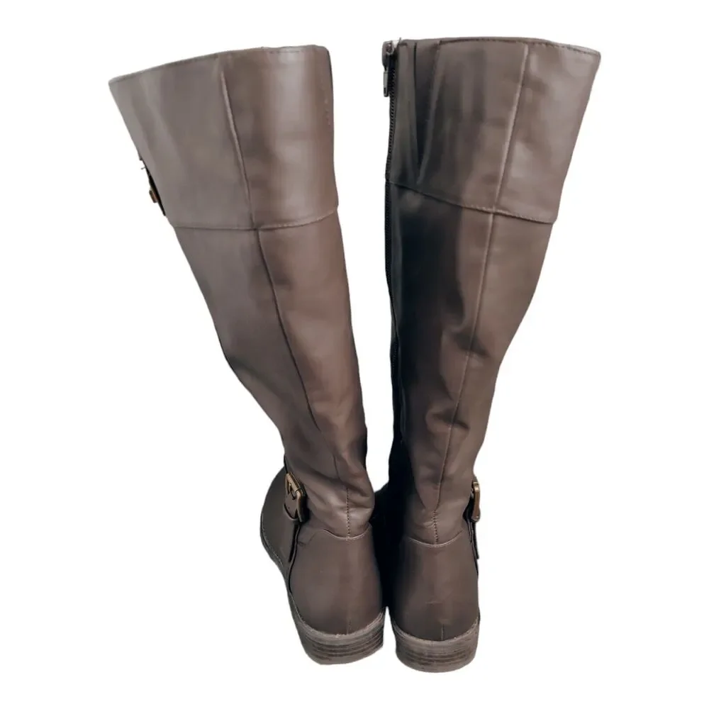 GH Bass Women's Riding Tall Boots Josie brown Faux Leather Stretch size 7M